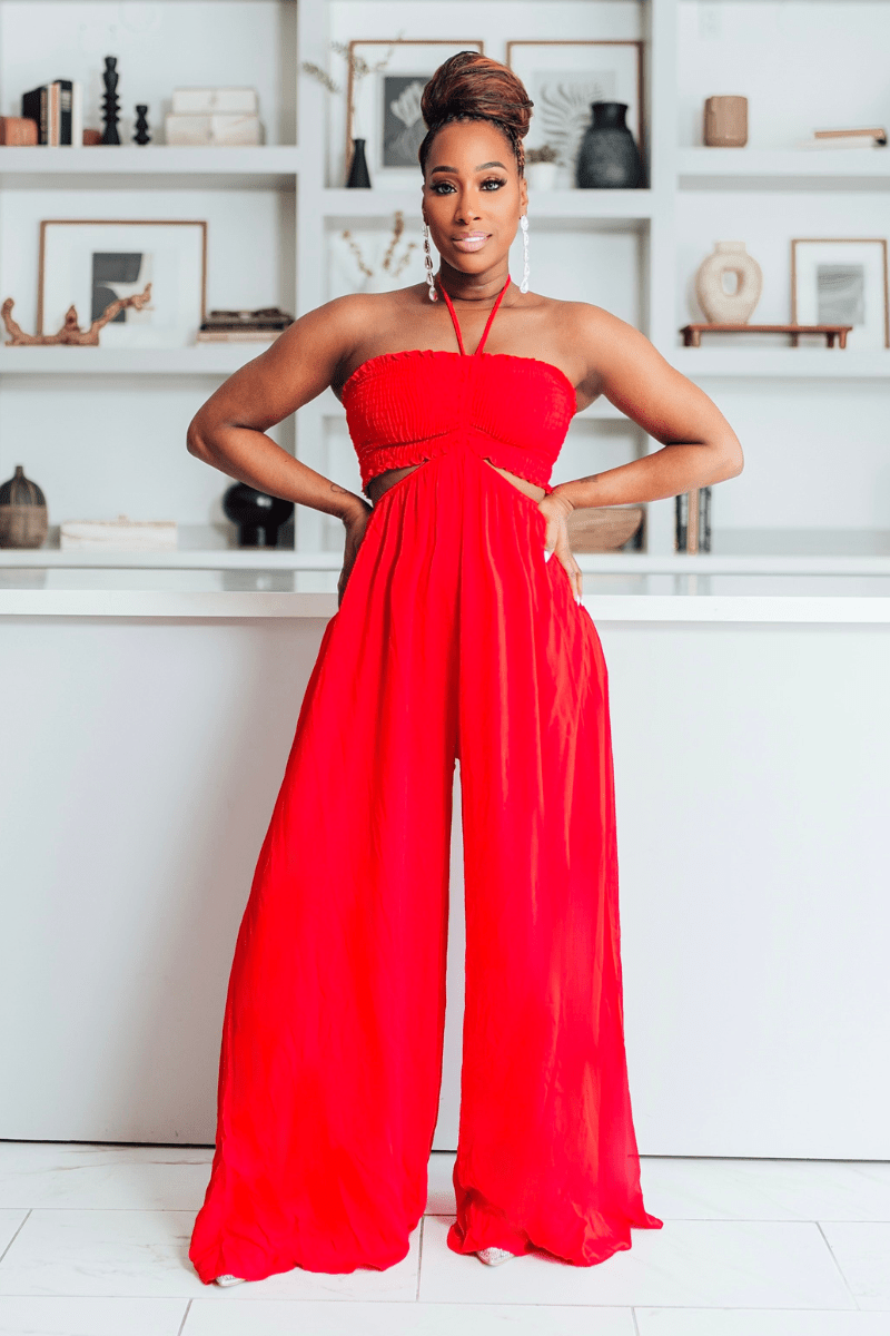 Passport to Elegance Jumpsuit Red - Corporate Amerika Collection