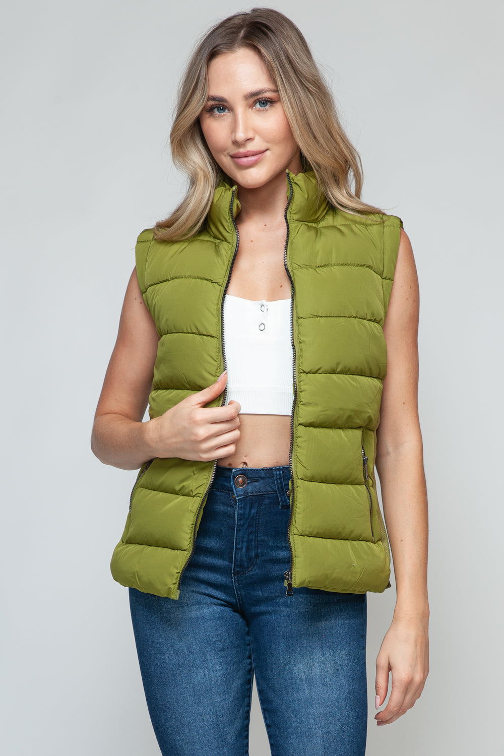 GREEN INVESTED PUFFER VEST